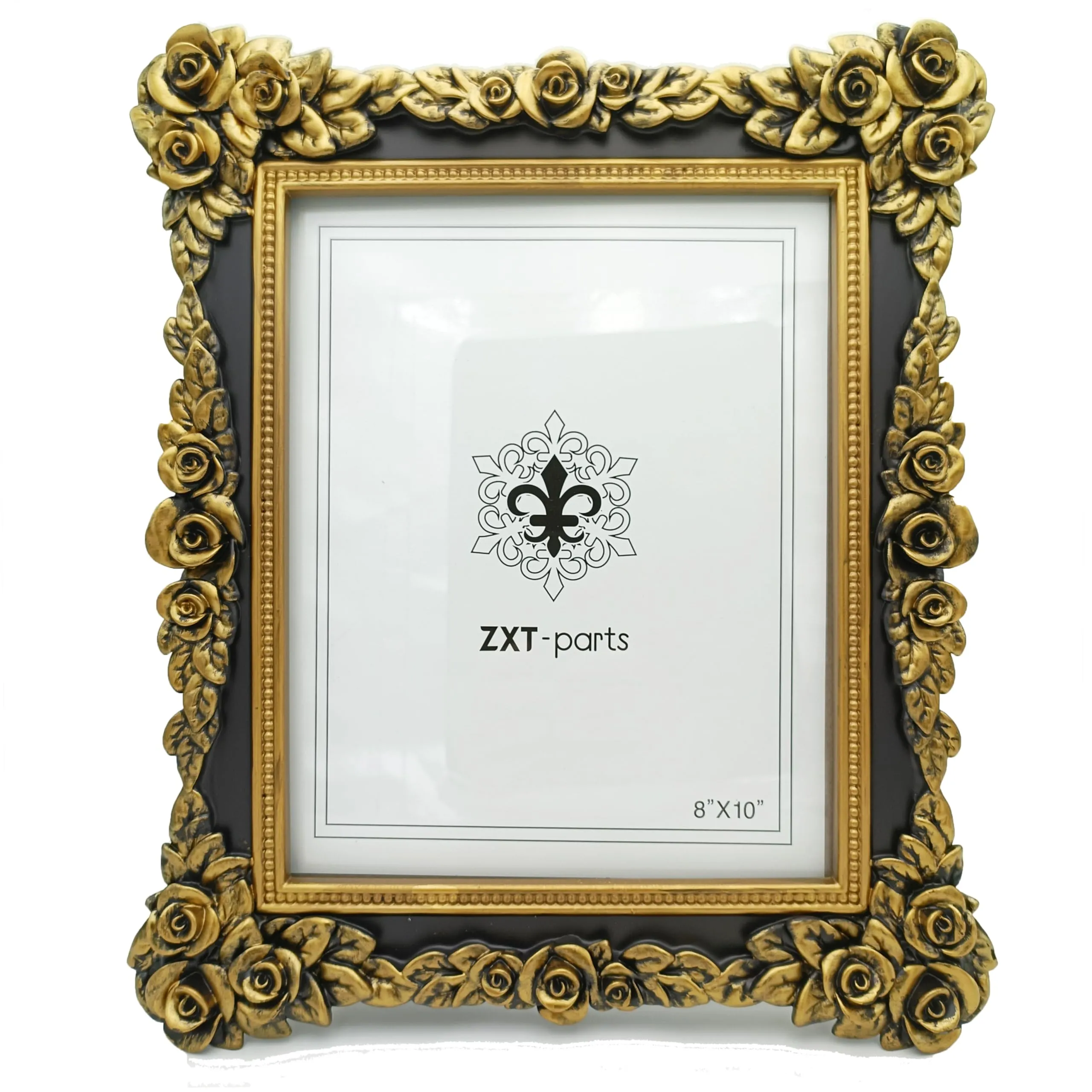 zxt-parts-8x10-picture-frame-golden-flower-black-edge-frame-resin-handmade-photo-frame-glass-panel-european-style-black-background-golden-flower