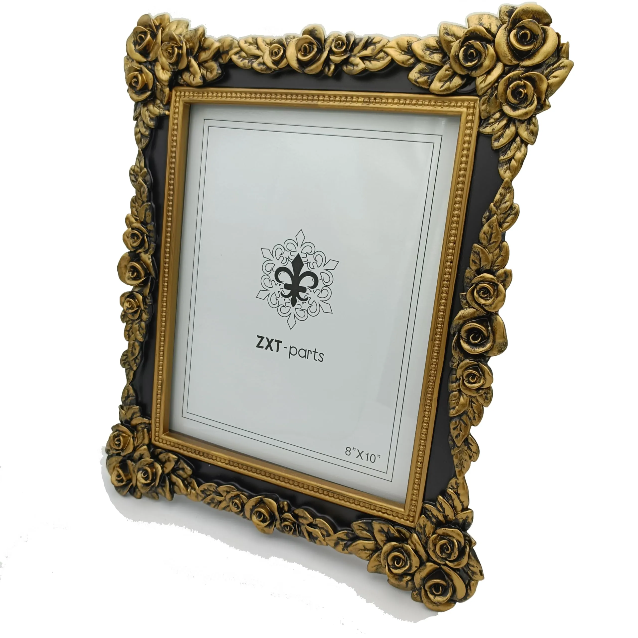 zxt-parts-8x10-picture-frame-golden-flower-black-edge-frame-resin-handmade-photo-frame-glass-panel-european-style-black-background-golden-flower