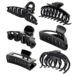 Women's Classic Big Claw Hair Clips - All Hair Types, 6 Colors (Pack of 6)
