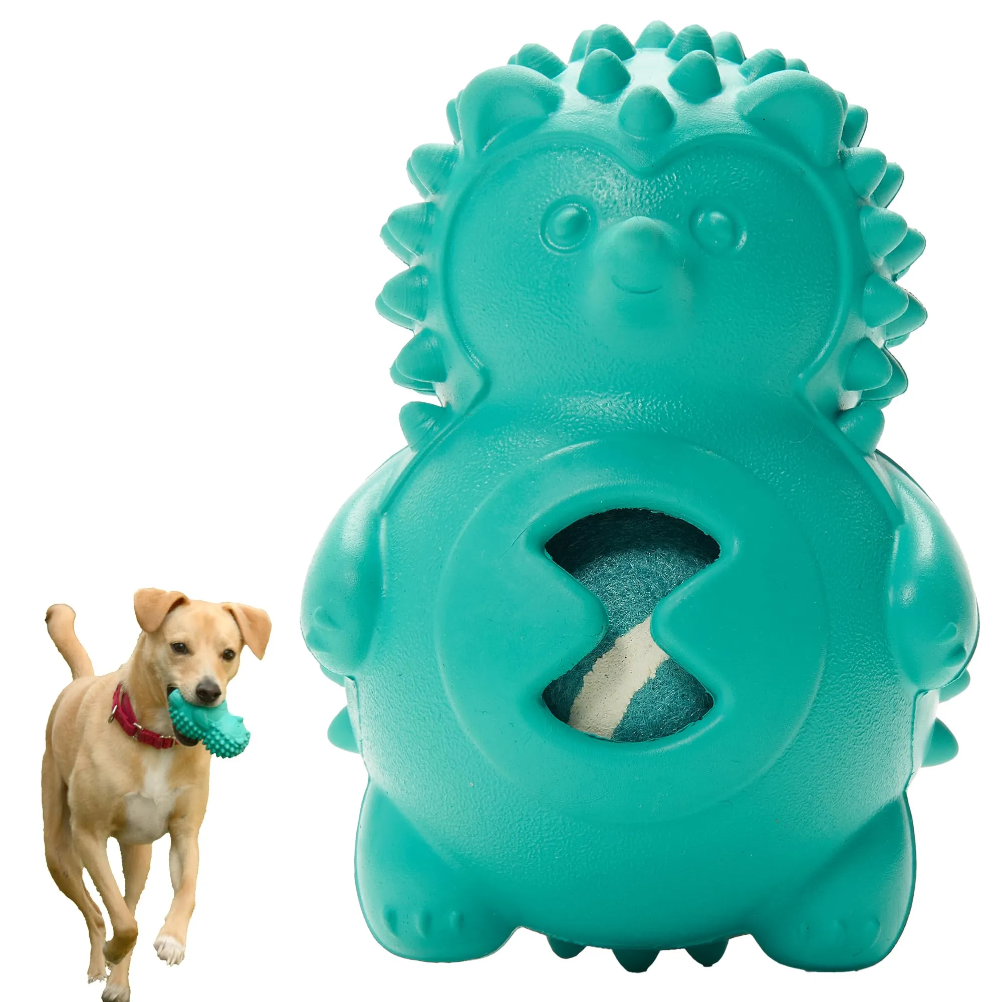 friends-forever-squeaky-dog-toys-with-tennis-ball-tough-dog-chew-toys-interactive-dog-toys-with-natural-rubber-teal-hedgehog
