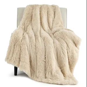 Soft Fuzzy Khaki Throw Blanket