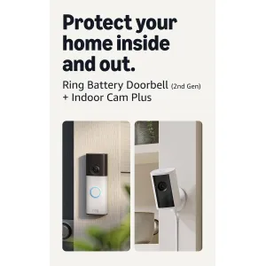 Ring Battery Doorbell (model terbaru), Speckled White dengan Indoor Cam Plus, White