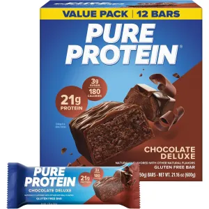 Pure Protein Chocolate Deluxe Protein Barer, 21 g Protein, Glutenfri, 12 stk