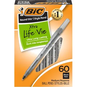 BIC Round Stic Xtra Life ボールペン ブラック 60本セット 長持ちインク