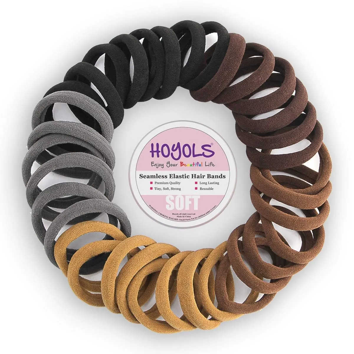 hoyols-soft-thick-seamless-cotton-hair-ties-ponytail-scrunchies-head-bands-no-damage-crease-for-women-girls-kids-ponytail-holder-100-pieces-brunette-brown-set