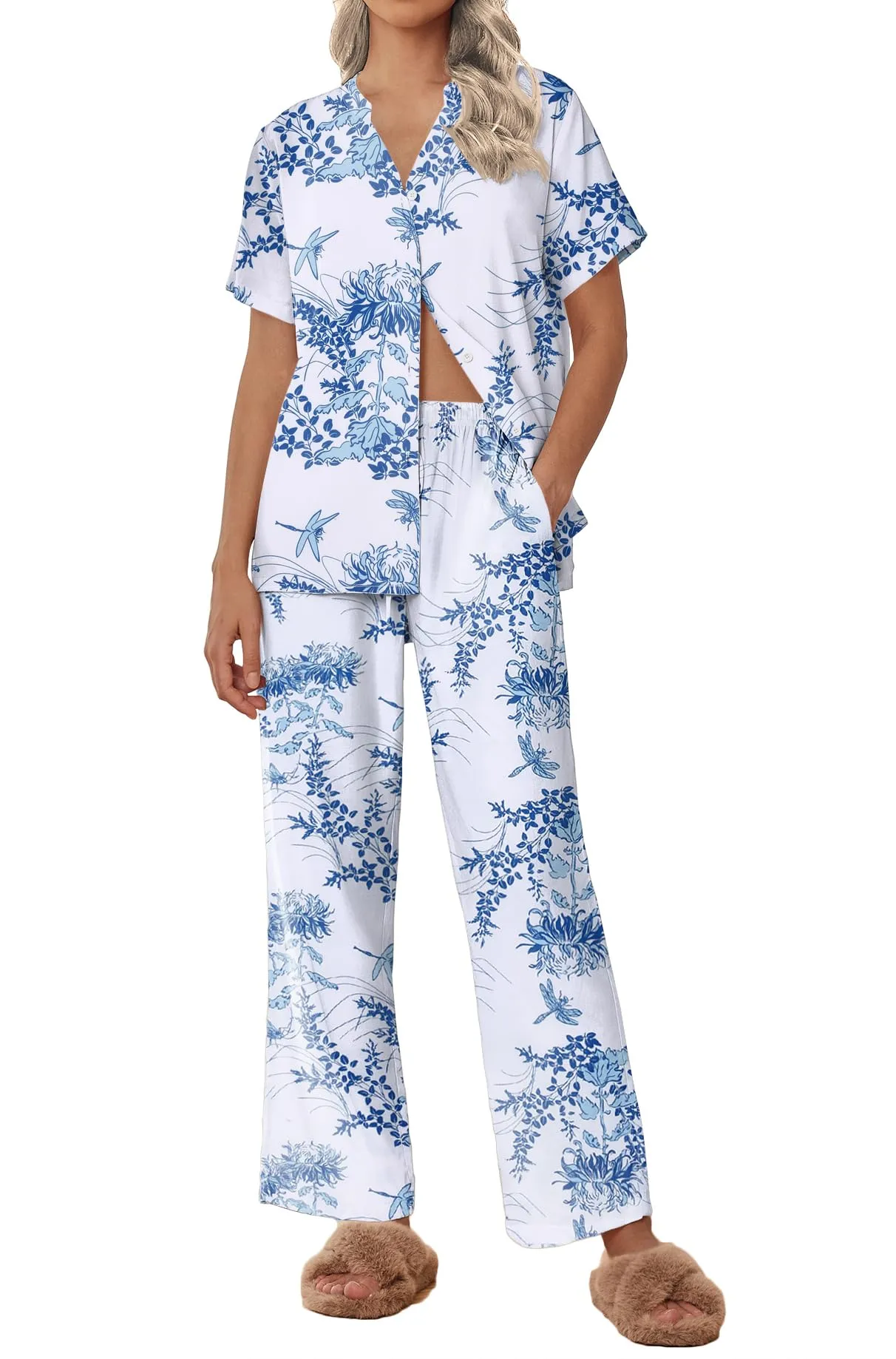 ekouaer-women-pajamas-set-short-sleeve-button-down-sleepwear-soft-pjs-loungewear-pants-set-s-xxl