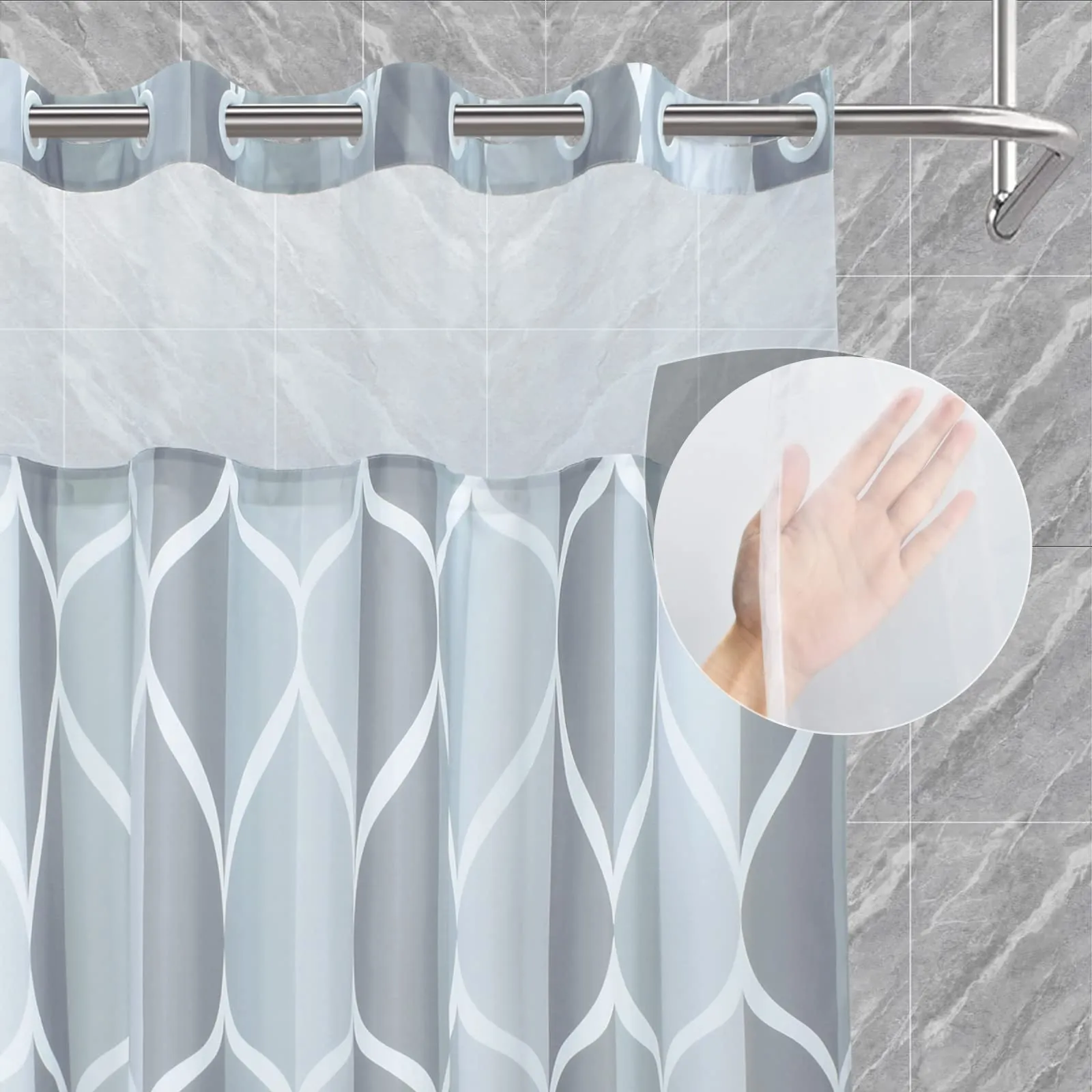 yiatn-no-hook-grey-shower-curtain-with-snap-in-fabric-liner-set-hotel-style-with-see-through-mesh-top-window-modern-geometric-waterdrop-design-water-repellent-washable-71x74-inch