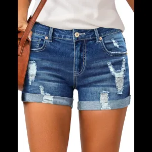 High Waisted Distressed Denim Shorts