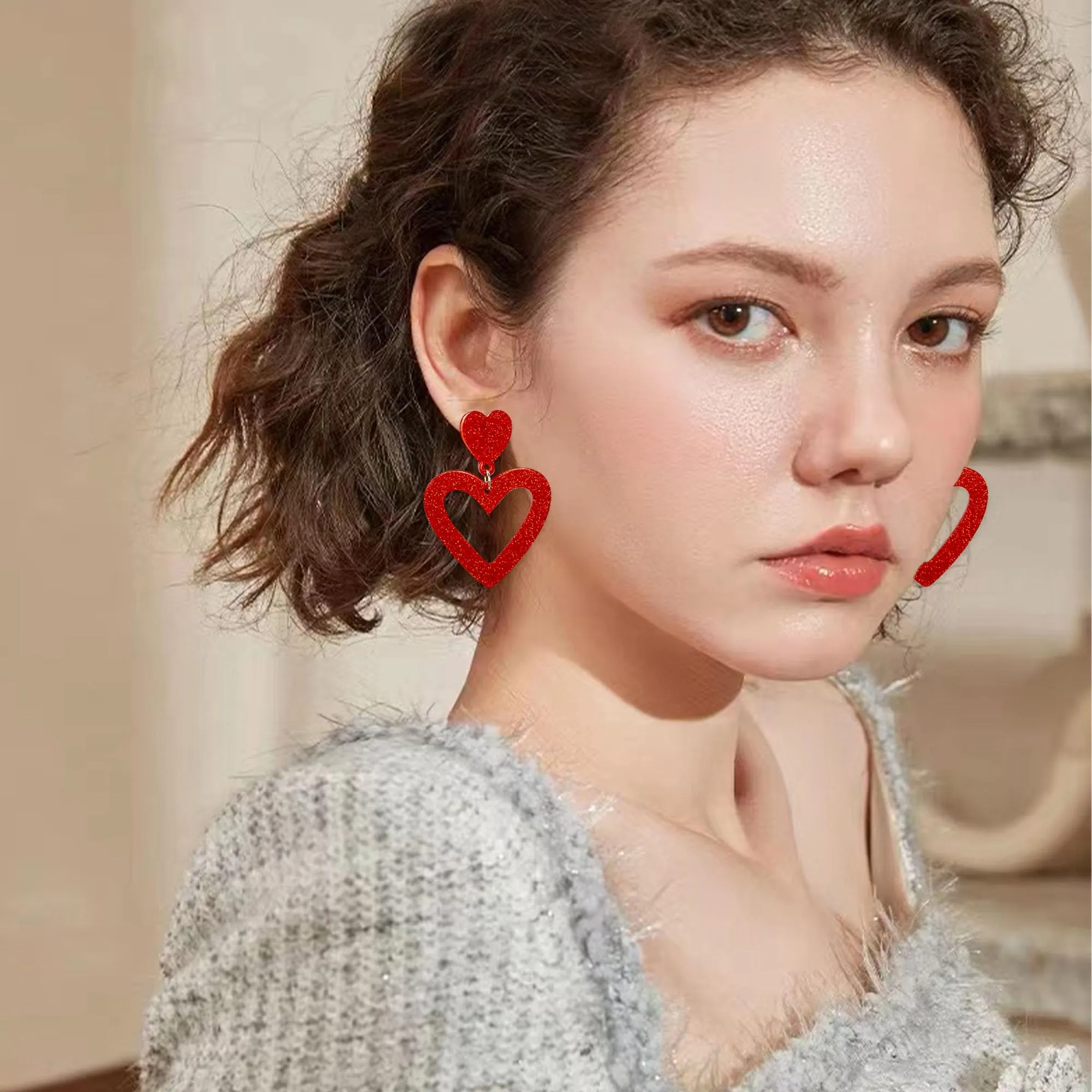 aishgjia-summer-hot-pink-love-heart-earrings-for-women-y2k-double-heart-red-dangle-earrings-lightweight-acrylic-earrings-jewelry-gifts-for-valentine-s-day-wife-mom