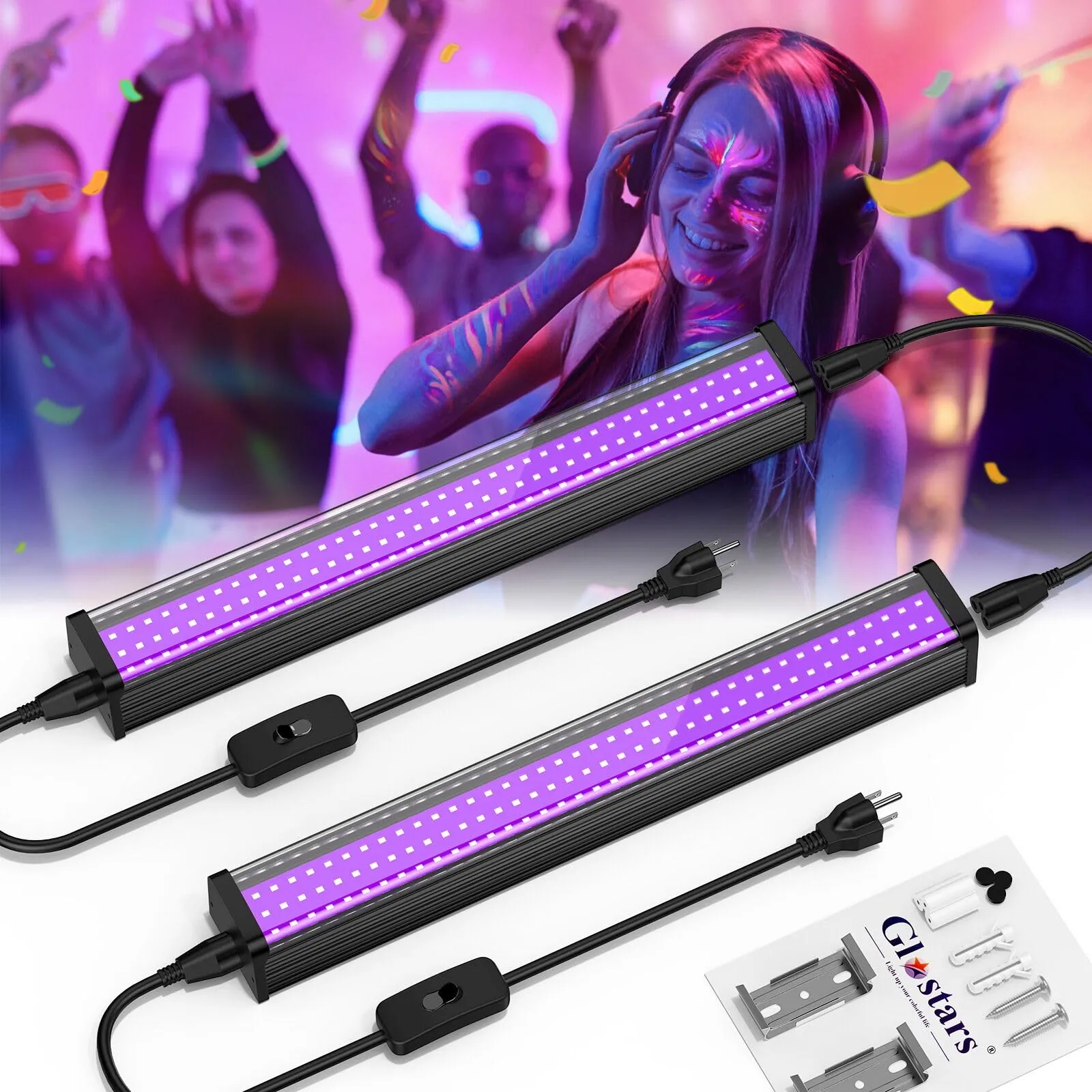 glostars-2-pack-26w-led-black-light-bar-black-lights-with-plug-switch-uv-strip-lights-for-glow-party-fluorescent-tapestry-poster-body-paint-and-cabinet-display