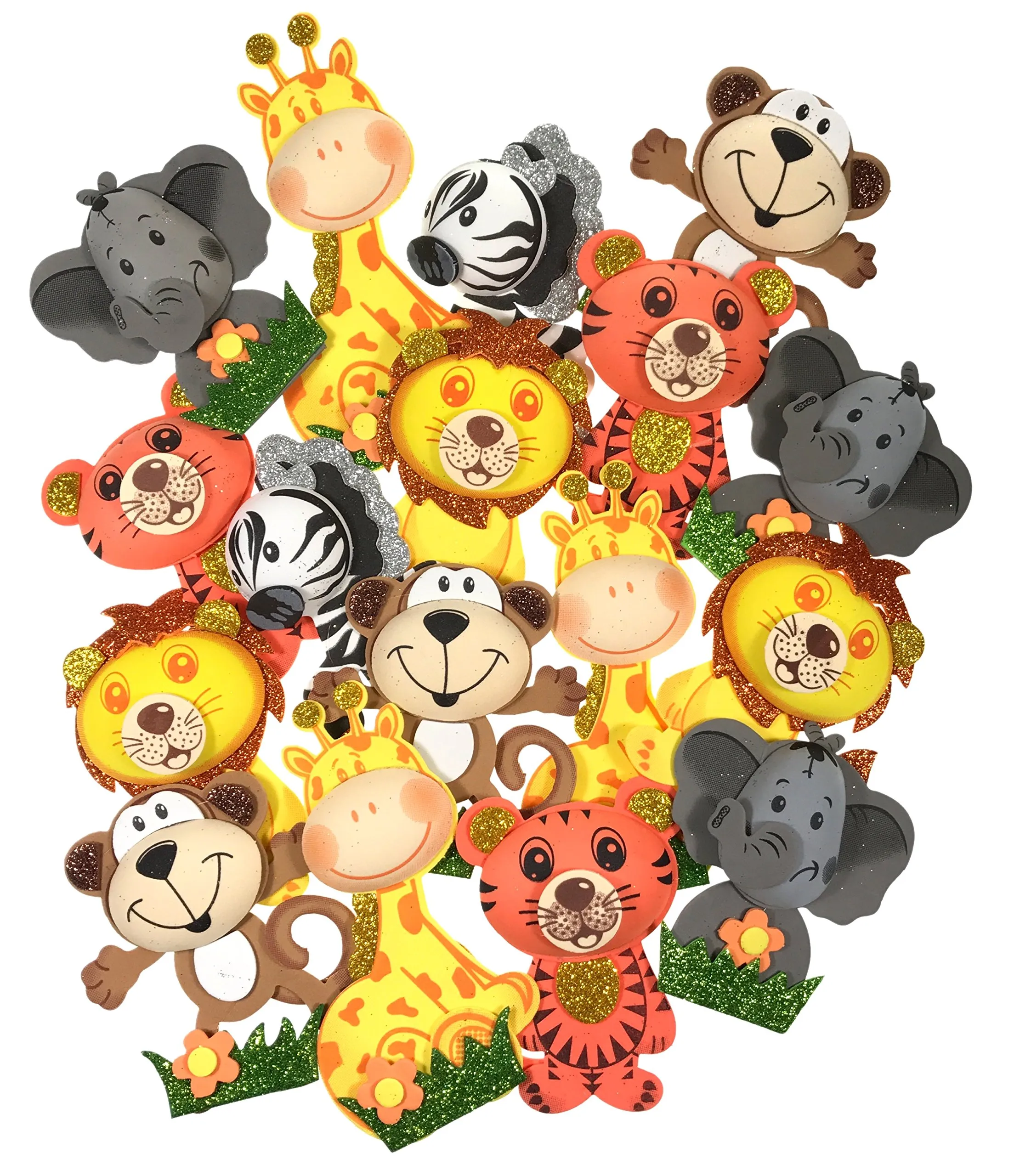 avellim-foam-safari-jungle-zoo-animals-foam-cutouts-for-baby-shower-theme-birthday-party-decoration-for-boys-and-girls-4-5-tall-set-of-18-wood-sticks-included