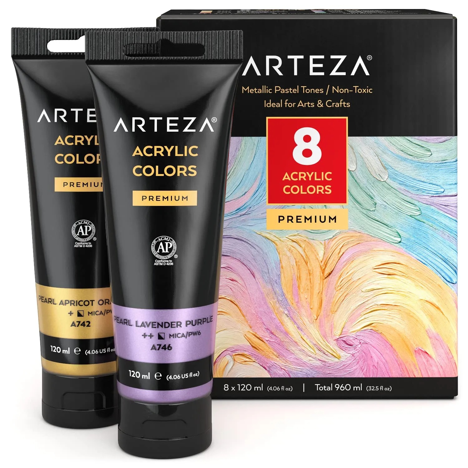 arteza-pastel-acrylic-paint-set-of-8-metallic-tones-4-06-fl-oz-tubes-high-viscosity-water-based-paint-glossy-finish-art-supplies-for-painting-paper-canvas-wood-and-fabric-and-diy-p