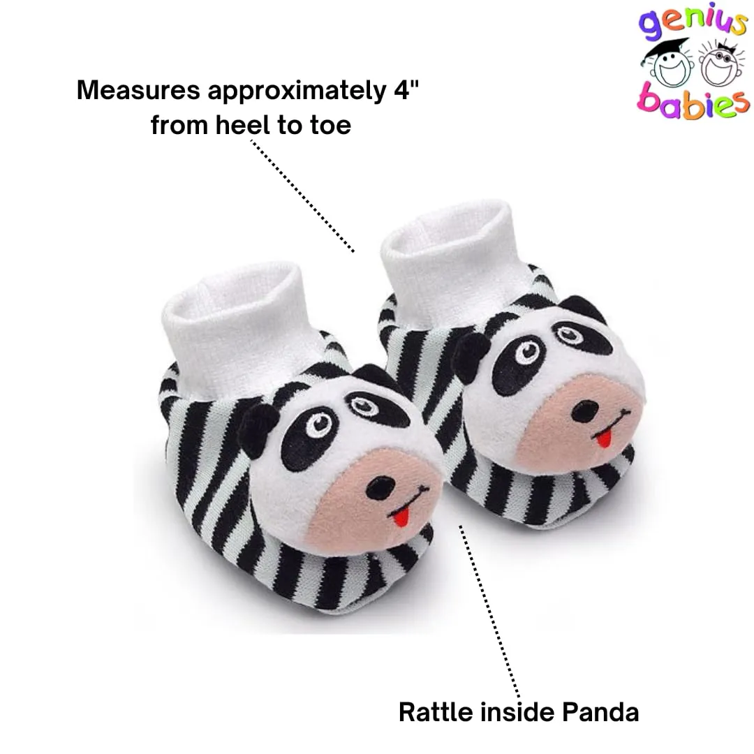 genius-babies-adorable-black-white-pair-of-panda-baby-booties-with-rattle-inside-for-newborns-and-infants