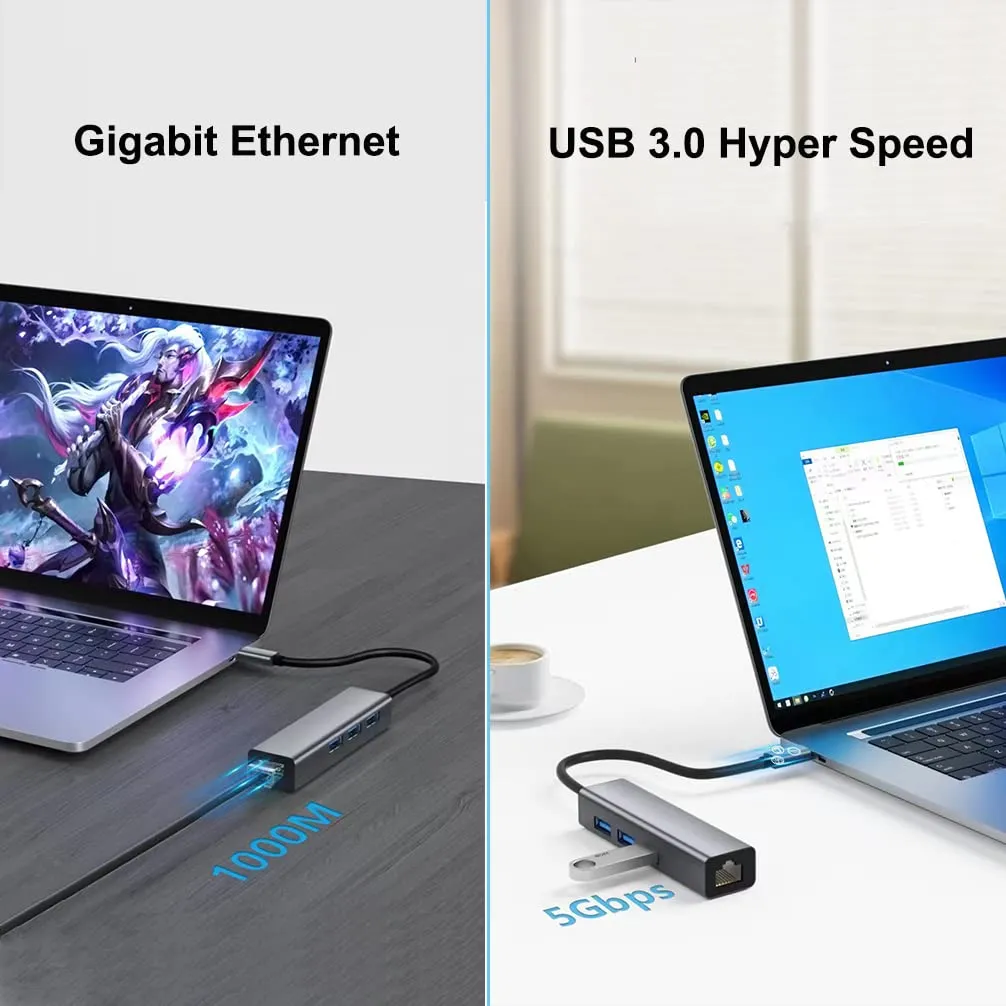 dtech-3-port-usb-to-ethernet-adapter-usb-3-0-hub-10-100-1000-mbps-gigabit-wired-network-cable-converter-for-laptop-notebook-desktop-computer-keyboard-router-modem-internet