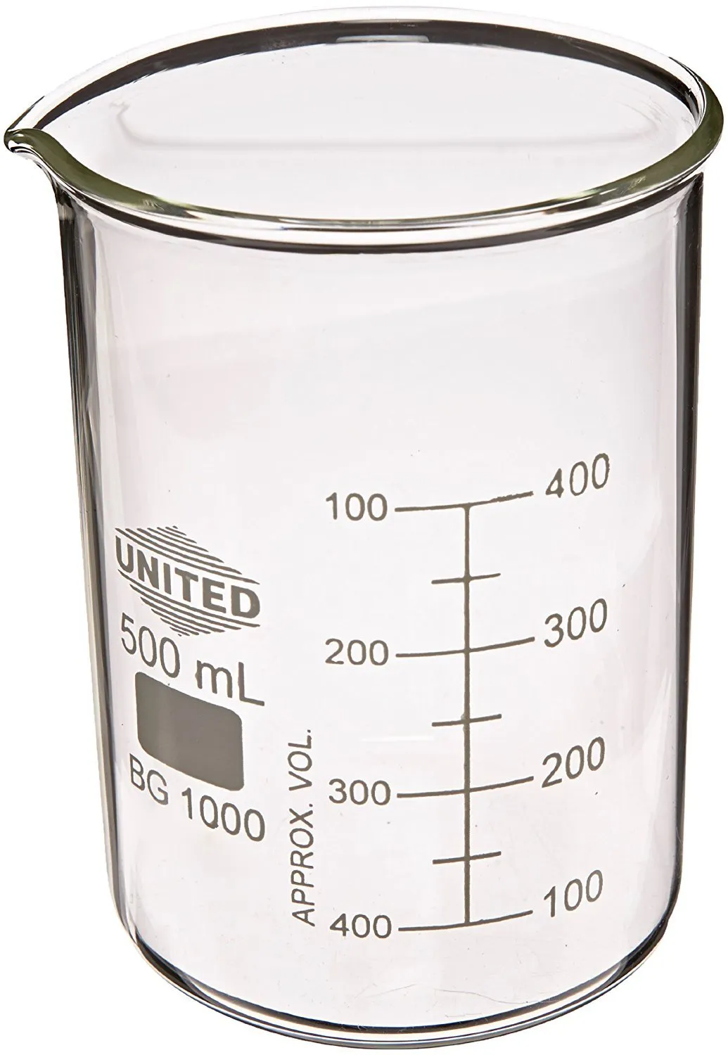 united-scientific-bg1000-500-borosilicate-laboratory-grade-glass-beakers-griffin-low-form-beaker-graduated-with-spout-designed-for-laboratories-chemistry-classrooms-500ml-pack-of-6