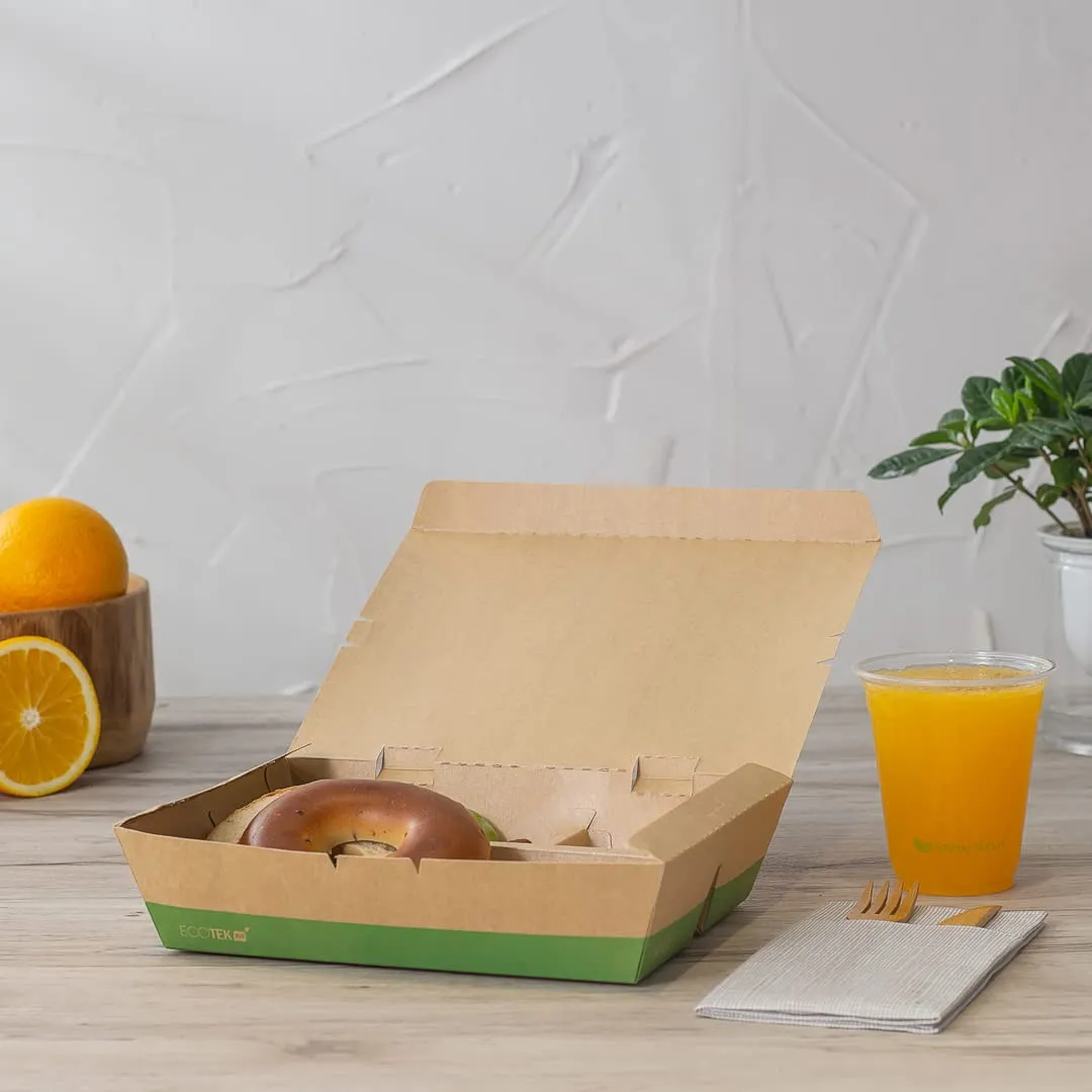 restaurantware-eco-tek-50-7-ounce-to-go-boxes-100-bento-boxes-3-compartments-tab-lock-closure-kraft-and-green-paper-take-out-boxes-pla-lining-for-restaurants-or-parties