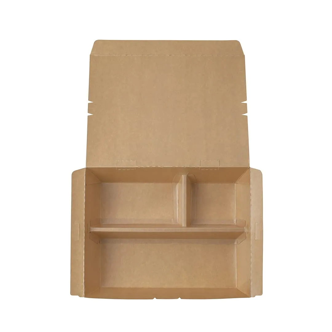 restaurantware-eco-tek-50-7-ounce-to-go-boxes-100-bento-boxes-3-compartments-tab-lock-closure-kraft-and-green-paper-take-out-boxes-pla-lining-for-restaurants-or-parties
