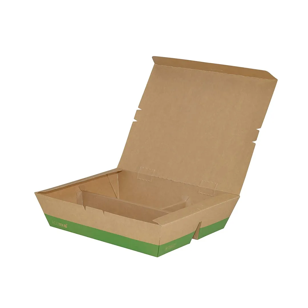 restaurantware-eco-tek-50-7-ounce-to-go-boxes-100-bento-boxes-3-compartments-tab-lock-closure-kraft-and-green-paper-take-out-boxes-pla-lining-for-restaurants-or-parties