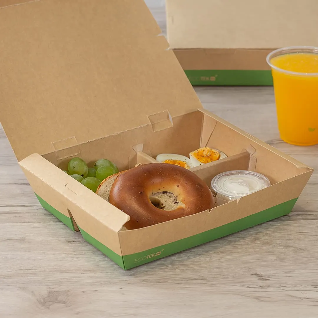 restaurantware-eco-tek-50-7-ounce-to-go-boxes-100-bento-boxes-3-compartments-tab-lock-closure-kraft-and-green-paper-take-out-boxes-pla-lining-for-restaurants-or-parties
