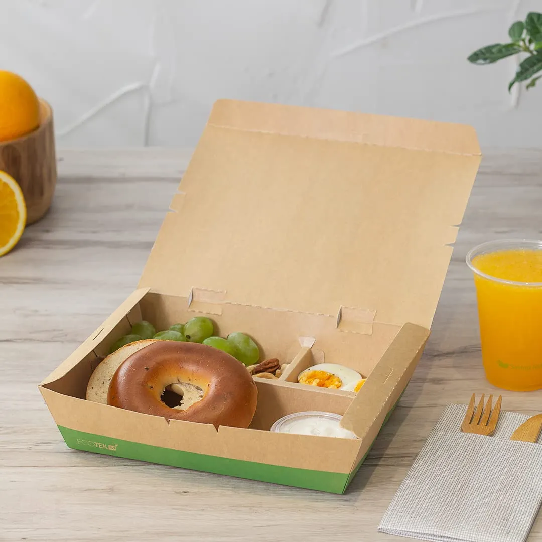 restaurantware-eco-tek-50-7-ounce-to-go-boxes-100-bento-boxes-3-compartments-tab-lock-closure-kraft-and-green-paper-take-out-boxes-pla-lining-for-restaurants-or-parties