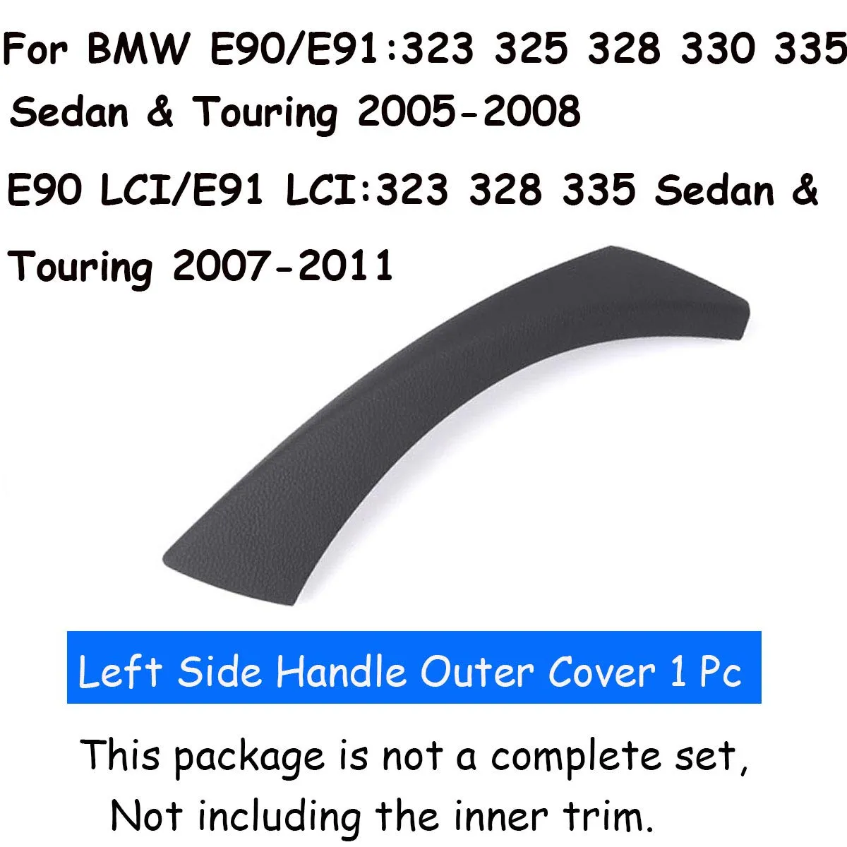 ttcr-ii-compatible-with-bmw-3-series-door-handle-cover-2006-2012-half-part-1-pc-for-e90-e91-door-pull-handle-replacement-fits-323-325-328-330-335-sedan-touring-black-left-rear