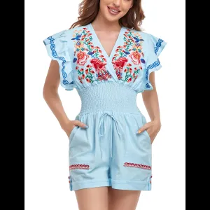 Damen Bestickter Floral Jumpsuit
