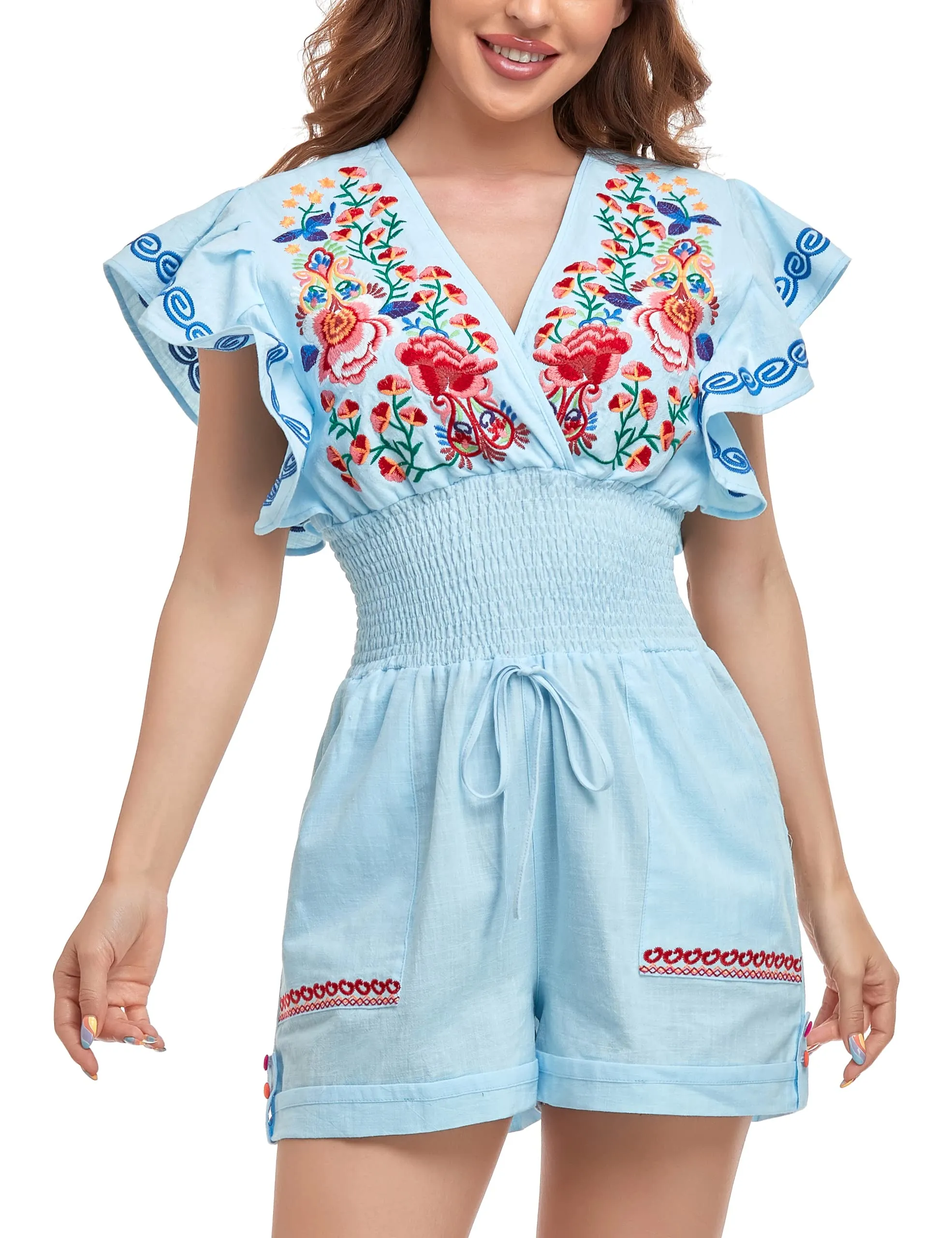 yzxdorwj-women-s-mexican-short-romper-typical-embroidered-floral-v-neck-butterfly-sleeve-jumpsuit