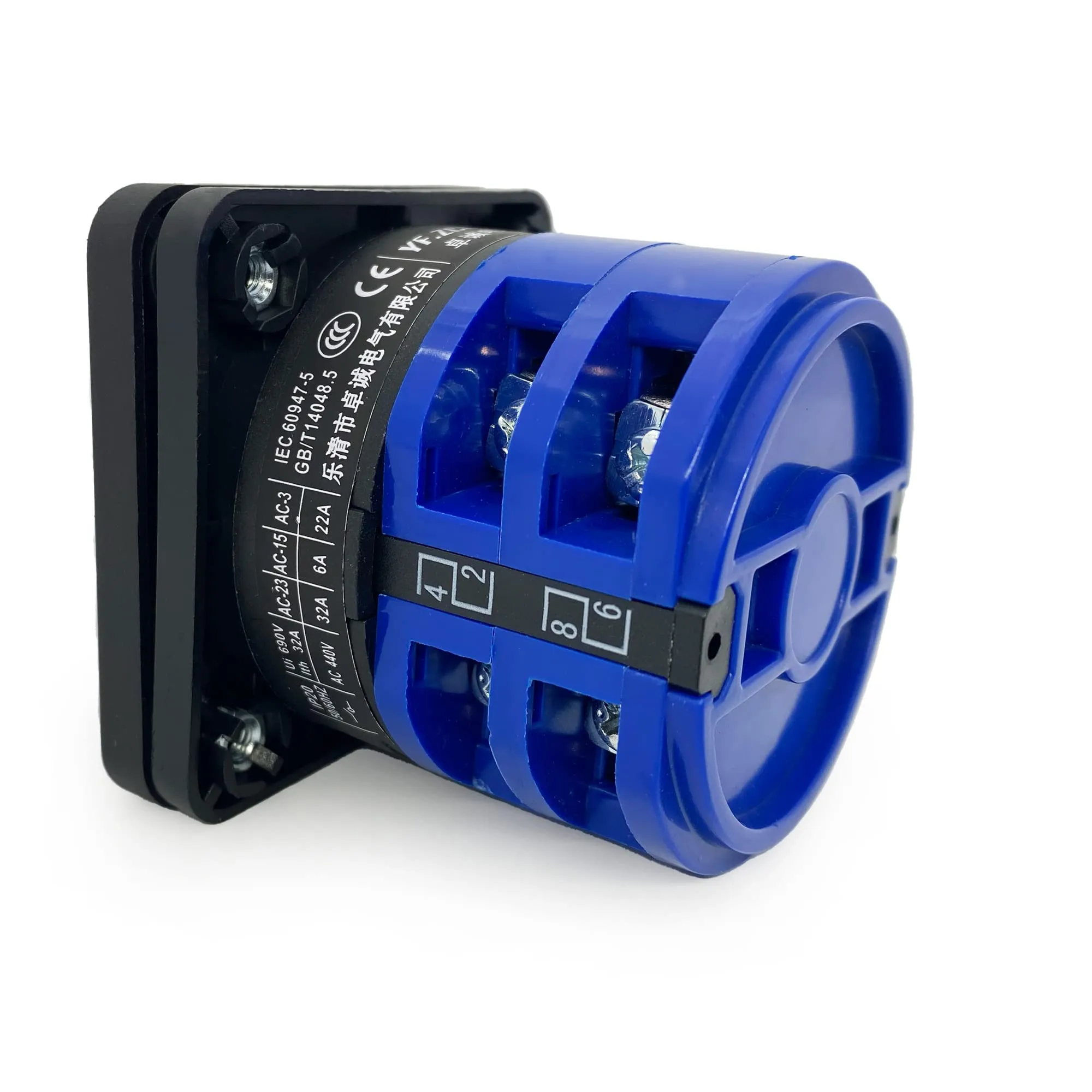 lepevney-changeover-switch-universal-rotary-cam-selector-latching-switches-2-positions-8-terminals-lw26-32-c04-2-660v-32a-black-blue
