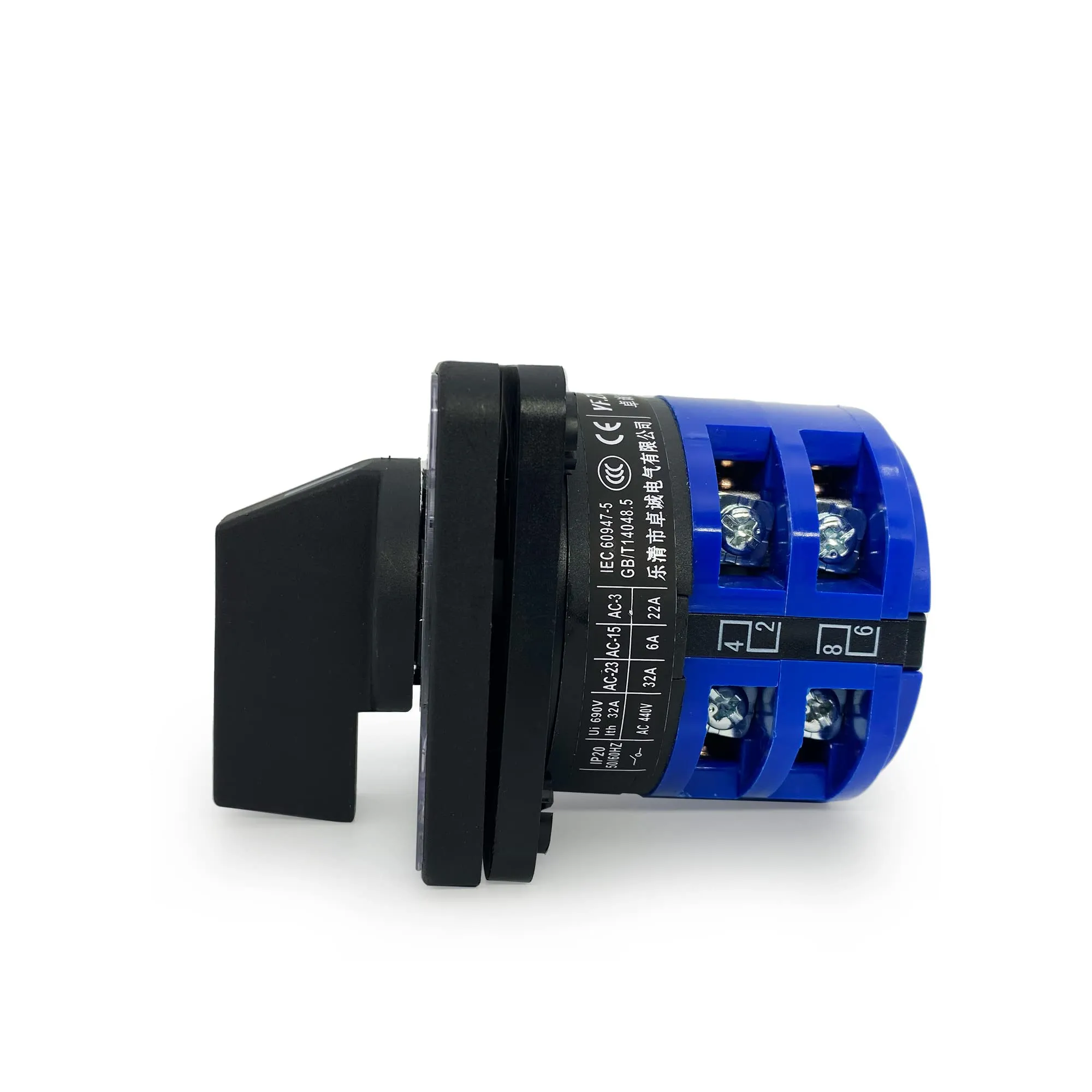 lepevney-changeover-switch-universal-rotary-cam-selector-latching-switches-2-positions-8-terminals-lw26-32-c04-2-660v-32a-black-blue
