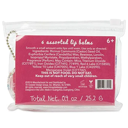 6-piece-scented-lip-balm-set-pack-of-6-sweet-like-donuts-roll-on-flavored-lip-balm-sticks-with-beesax-in-a-small-zipper-purse-case-for-girls-by-tri-coastal-design
