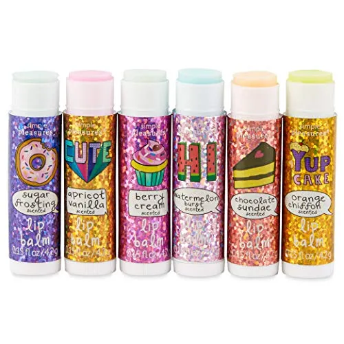 6-piece-scented-lip-balm-set-pack-of-6-sweet-like-donuts-roll-on-flavored-lip-balm-sticks-with-beesax-in-a-small-zipper-purse-case-for-girls-by-tri-coastal-design