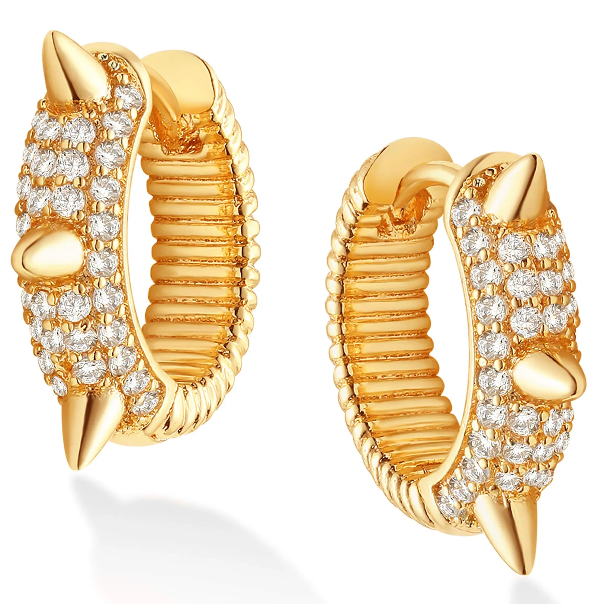 guemer-gold-spike-huggie-hoop-earrings-14k-gold-plated-dainty-turquoise-cz-cone-thorn-spike-ear-cuff-for-gift