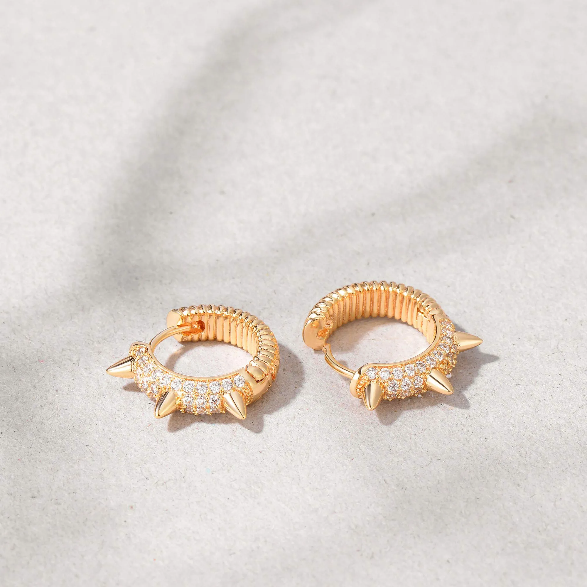 guemer-gold-spike-huggie-hoop-earrings-14k-gold-plated-dainty-turquoise-cz-cone-thorn-spike-ear-cuff-for-gift