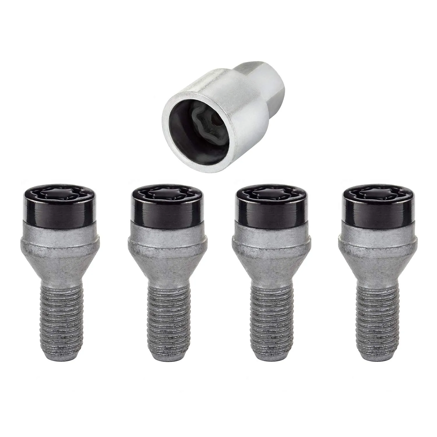 mcgard-27316-black-bolt-style-cone-seat-wheel-lock-set-m12-x-1-25-thread-size-set-of-4-locks-and-1-key
