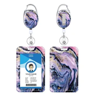 Retractable Badge Holder Purple Marble