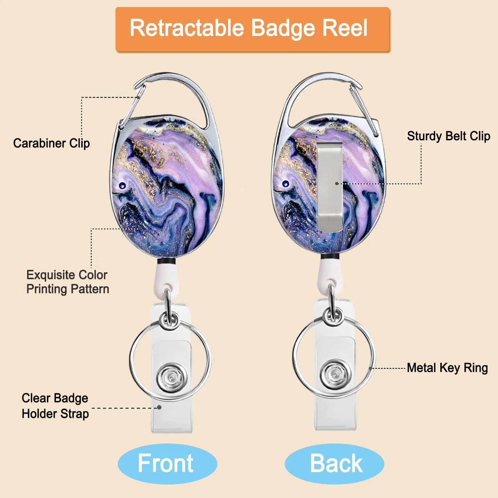 badge-holder-with-retractable-reel-cute-badge-reel-with-belt-clip-carabiner-and-key-ring-vertical-id-name-card-protector-cover-case-for-office-worker-nurse-teacher-student-purple-marble