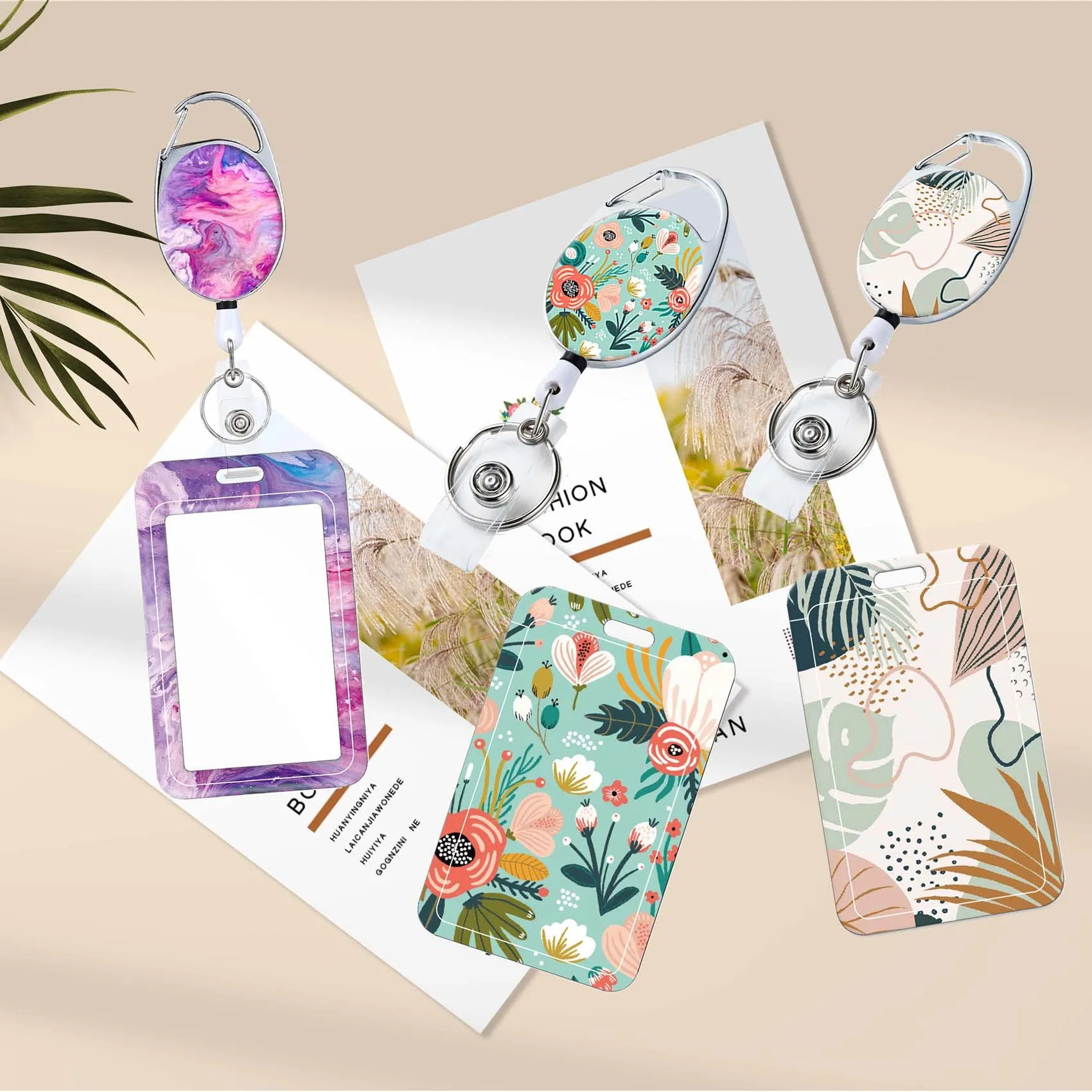 badge-holder-with-retractable-reel-cute-badge-reel-with-belt-clip-carabiner-and-key-ring-vertical-id-name-card-protector-cover-case-for-office-worker-nurse-teacher-student-purple-marble