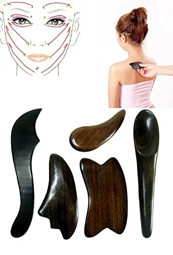 nareegreen-5-pieces-difference-guasa-gua-sha-scraping-tool-for-the-patient-s-neck-chest-face-back-eyes-relieve-fatigue-black-wood